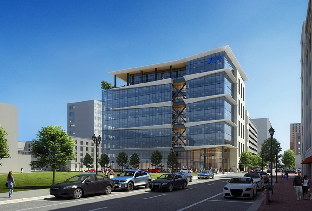Rendering of the new corporate headquarters building for JEA. The property is located at 21 West Church Street in Jacksonville, Florida.